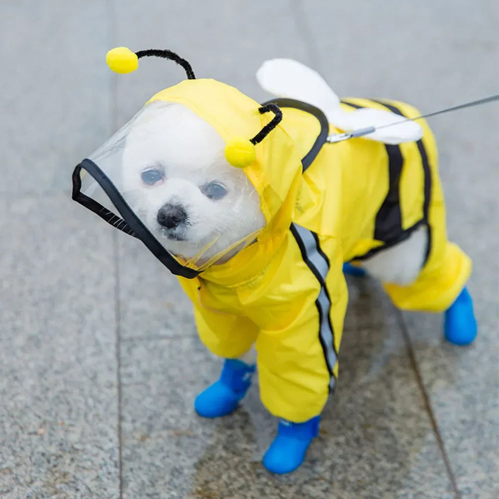 Bear-Shaped Waterproof Dog Raincoat with Full Body Coverage and Reflective Hood