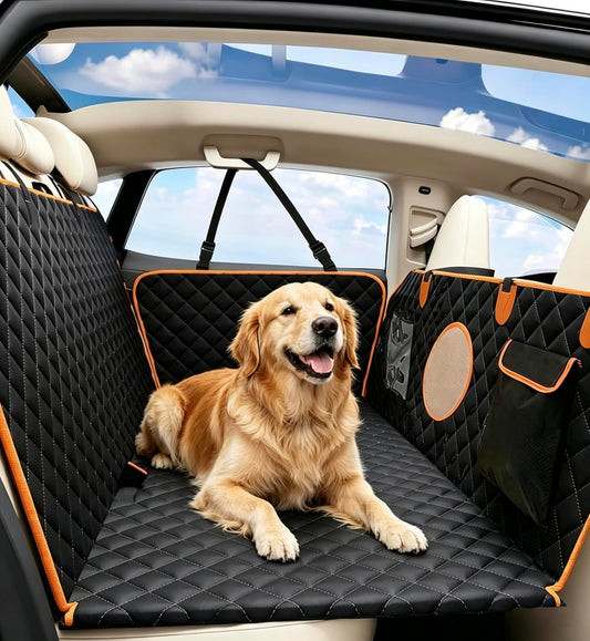 Premium Dog Car Seat Cover with Hard Bottom Back Seat Extender, Supports 420 lbs, Durable Waterproof Pet Hammock for SUVs, Cars, and Small Trucks (Black)