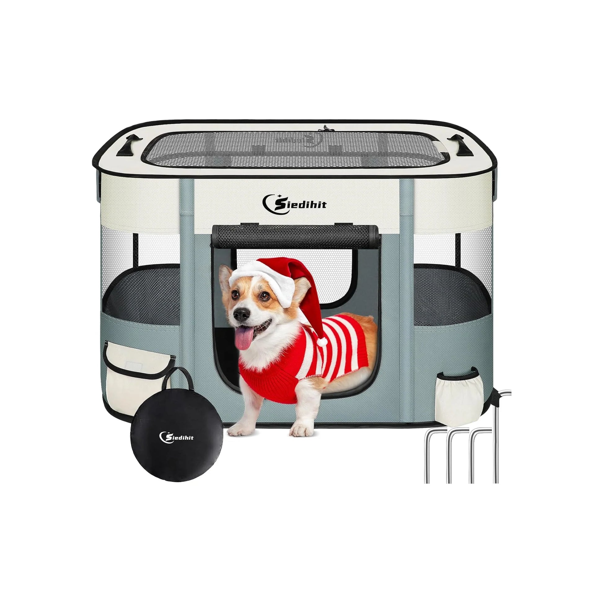 Dog Cat Playpen, Pet Puppy Portable Playpens for Outdoor Travel Crate, Indoor after Surgery Use, Foldable Dog Kennel Tent for Rabbit or Small Animals and Tent Stakes