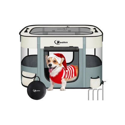 Dog Cat Playpen, Pet Puppy Portable Playpens for Outdoor Travel Crate, Indoor after Surgery Use, Foldable Dog Kennel Tent for Rabbit or Small Animals and Tent Stakes