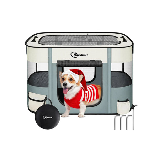 Dog Cat Playpen, Pet Puppy Portable Playpens for Outdoor Travel Crate, Indoor after Surgery Use, Foldable Dog Kennel Tent for Rabbit or Small Animals and Tent Stakes