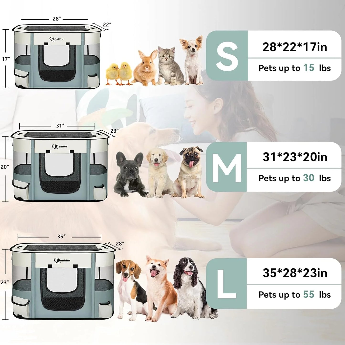 Dog Cat Playpen, Pet Puppy Portable Playpens for Outdoor Travel Crate, Indoor after Surgery Use, Foldable Dog Kennel Tent for Rabbit or Small Animals and Tent Stakes