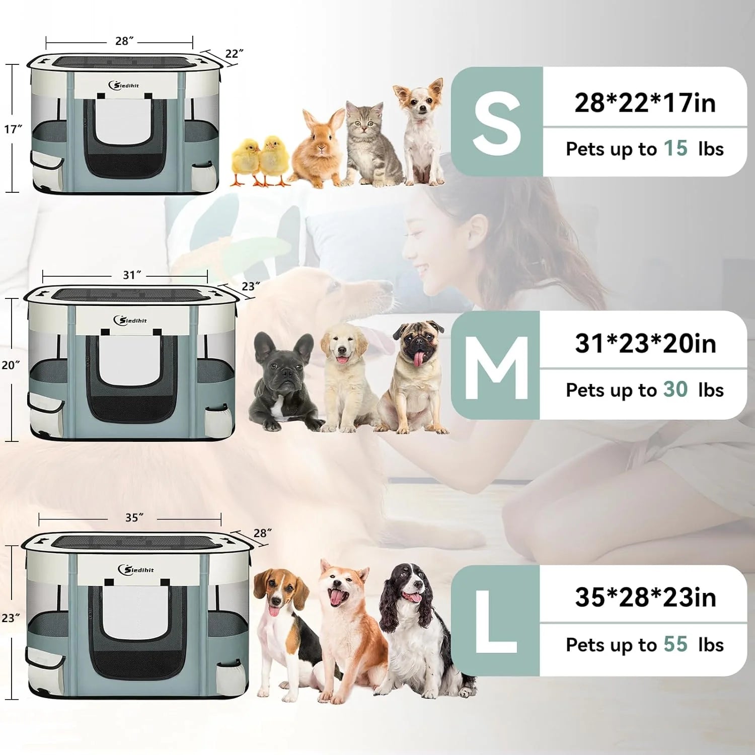 Dog Cat Playpen, Pet Puppy Portable Playpens for Outdoor Travel Crate, Indoor after Surgery Use, Foldable Dog Kennel Tent for Rabbit or Small Animals and Tent Stakes