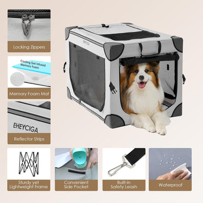 Collapsible Dog Crate 36 Inches, Portable Travel Crate for Large Dogs, Soft Foldable Pet Kennel with 4-Door Mesh Windows Indoor & Outdoor