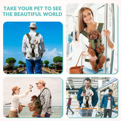Dog Backpack Carrier, Legs Out Easy-Fit Dog Front Carrier for Small Medium Dogs, Adjustable Hands Free Dog Chest Carrier for Hiking Cycling (Green,X-Large)
