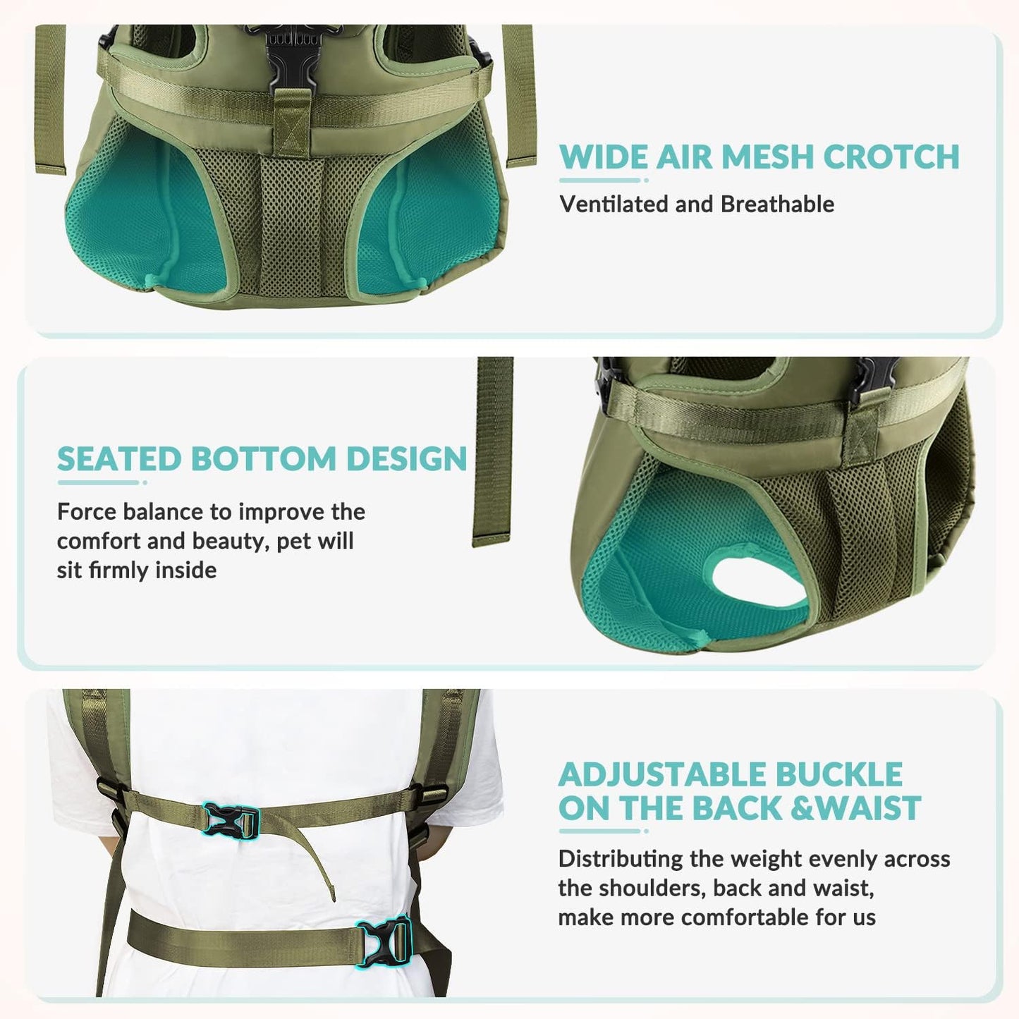 Dog Backpack Carrier, Legs Out Easy-Fit Dog Front Carrier for Small Medium Dogs, Adjustable Hands Free Dog Chest Carrier for Hiking Cycling (Green,X-Large)
