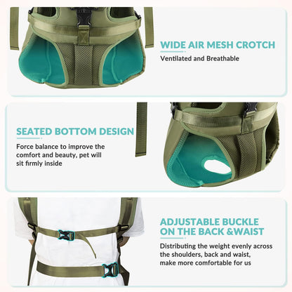 Dog Backpack Carrier, Legs Out Easy-Fit Dog Front Carrier for Small Medium Dogs, Adjustable Hands Free Dog Chest Carrier for Hiking Cycling (Green,X-Large)