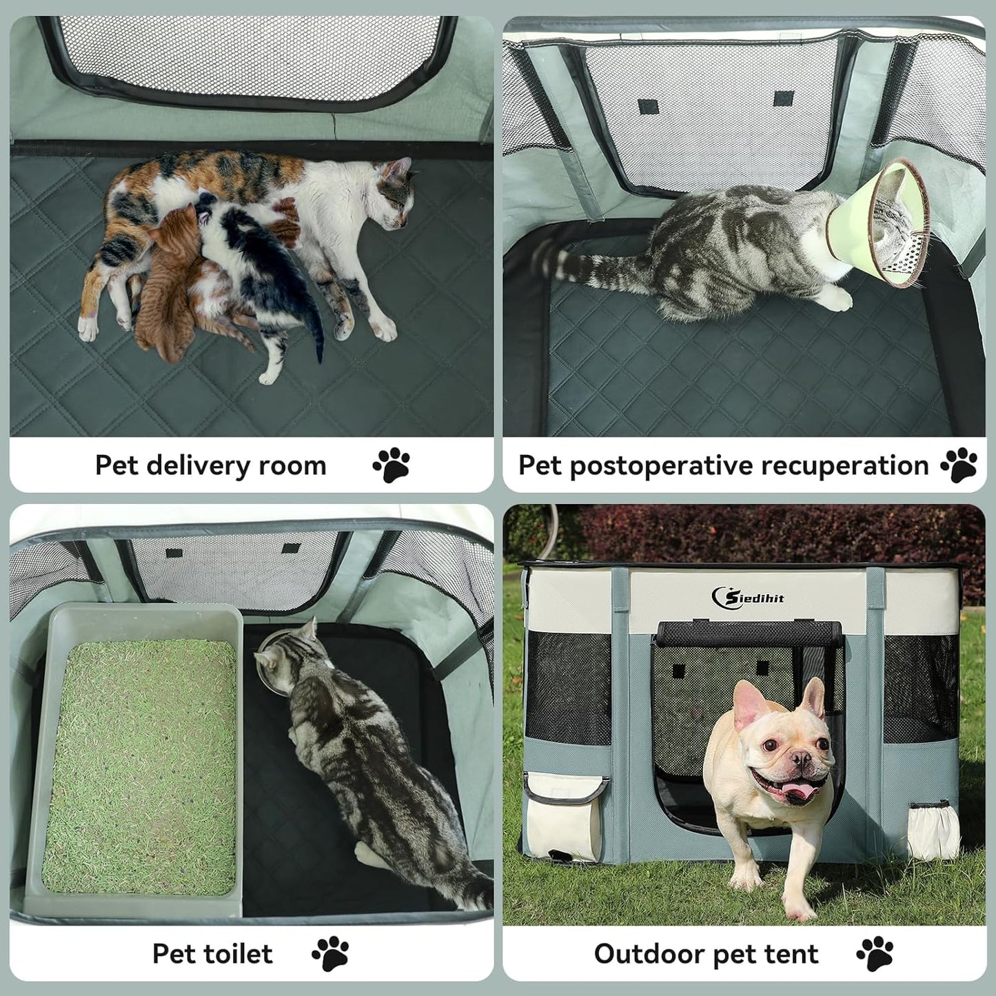 Dog Cat Playpen, Pet Puppy Portable Playpens for Outdoor Travel Crate, Indoor after Surgery Use, Foldable Dog Kennel Tent for Rabbit or Small Animals and Tent Stakes