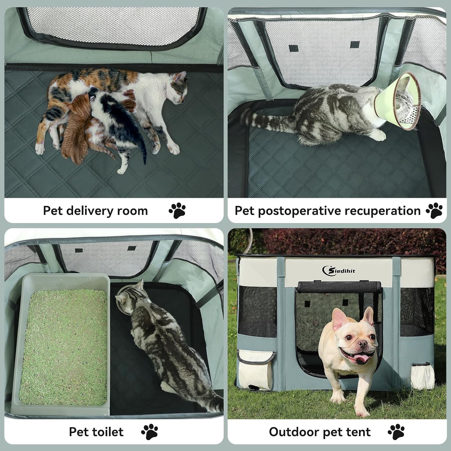 Dog Cat Playpen, Pet Puppy Portable Playpens for Outdoor Travel Crate, Indoor after Surgery Use, Foldable Dog Kennel Tent for Rabbit or Small Animals and Tent Stakes