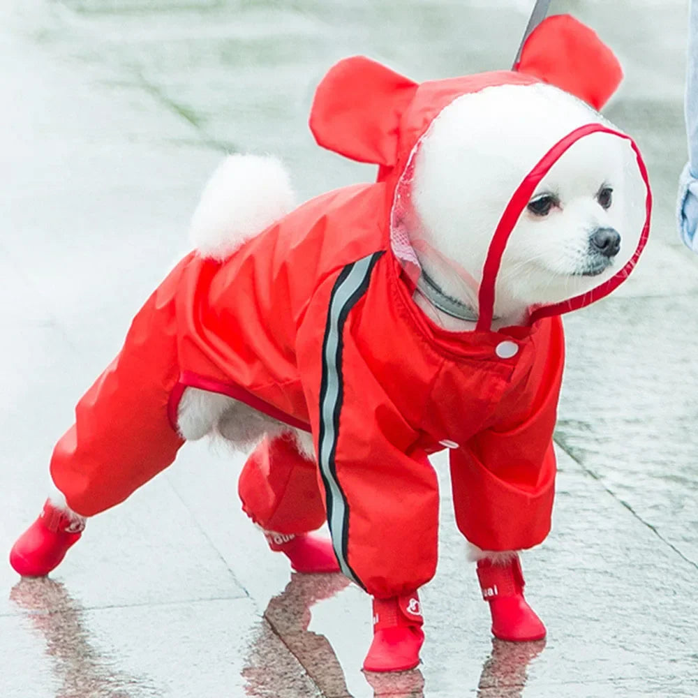 Bear-Shaped Waterproof Dog Raincoat with Full Body Coverage and Reflective Hood