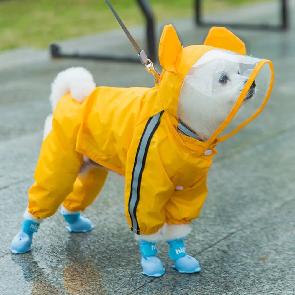 Bear-Shaped Waterproof Dog Raincoat with Full Body Coverage and Reflective Hood