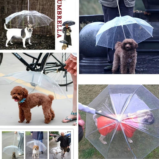 Transparent Dog Umbrella with Leash - 30-Inch Outdoor Rain Protection for Pets