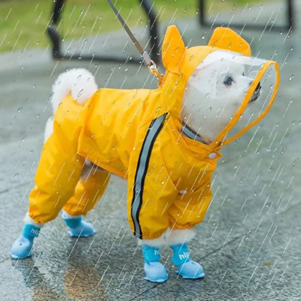 Bear-Shaped Waterproof Dog Raincoat with Full Body Coverage and Reflective Hood