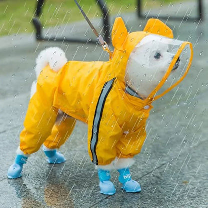 Bear-Shaped Waterproof Dog Raincoat with Full Body Coverage and Reflective Hood