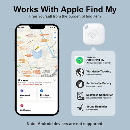 Apple Find My-Compatible Mini GPS Tracker for Children, Pets, and Vehicles - Bluetooth Smart Tag for iOS Devices