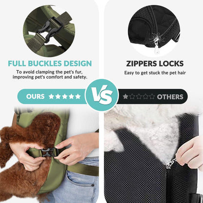 Dog Backpack Carrier, Legs Out Easy-Fit Dog Front Carrier for Small Medium Dogs, Adjustable Hands Free Dog Chest Carrier for Hiking Cycling (Green,X-Large)