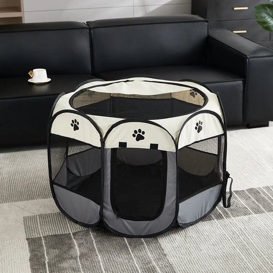 Portable Octagonal Pet Tent and Fence - Durable Oxford Cloth Cat House for Small Dogs and Cats, Ideal for Outdoor Use in Winter