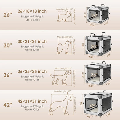 Collapsible Dog Crate 36 Inches, Portable Travel Crate for Large Dogs, Soft Foldable Pet Kennel with 4-Door Mesh Windows Indoor & Outdoor