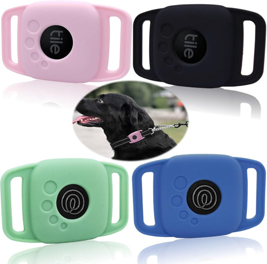 Silicone Protective Case for Tile Mate 2022 - Pet Collar Holder and Secure Sleeve for Kids' Schoolbags (4-Pack: Black, Green, Pink, Blue)