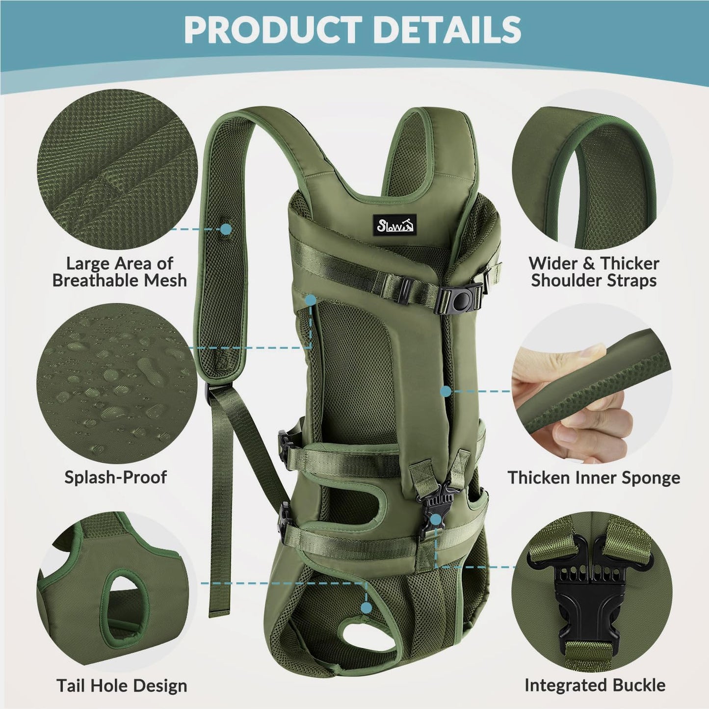 Dog Backpack Carrier, Legs Out Easy-Fit Dog Front Carrier for Small Medium Dogs, Adjustable Hands Free Dog Chest Carrier for Hiking Cycling (Green,X-Large)