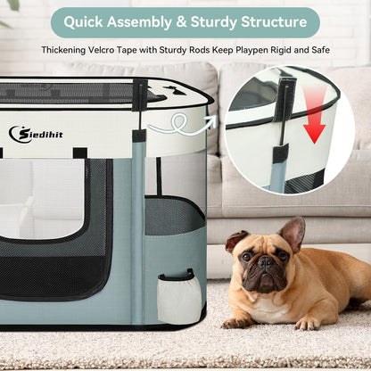 Dog Cat Playpen, Pet Puppy Portable Playpens for Outdoor Travel Crate, Indoor after Surgery Use, Foldable Dog Kennel Tent for Rabbit or Small Animals and Tent Stakes