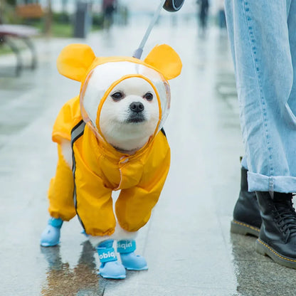 Bear-Shaped Waterproof Dog Raincoat with Full Body Coverage and Reflective Hood