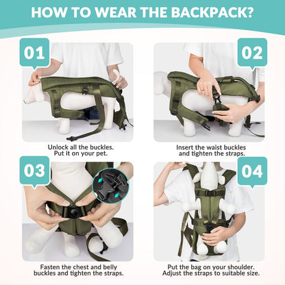 Dog Backpack Carrier, Legs Out Easy-Fit Dog Front Carrier for Small Medium Dogs, Adjustable Hands Free Dog Chest Carrier for Hiking Cycling (Green,X-Large)