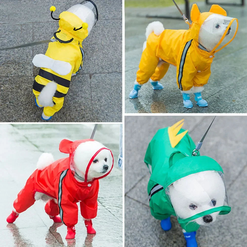 Bear-Shaped Waterproof Dog Raincoat with Full Body Coverage and Reflective Hood