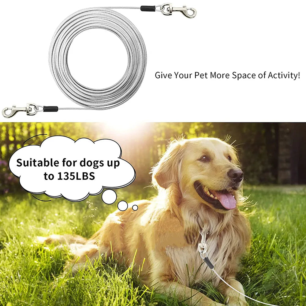 Heavy-Duty Dog Tie Out Cable - Available in 3/5/10M Lengths, Steel Wire Leash with Durable Clips for Outdoor Use, Ideal for Large Dogs