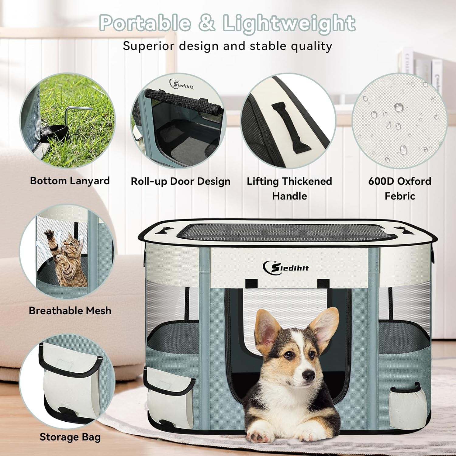 Dog Cat Playpen, Pet Puppy Portable Playpens for Outdoor Travel Crate, Indoor after Surgery Use, Foldable Dog Kennel Tent for Rabbit or Small Animals and Tent Stakes