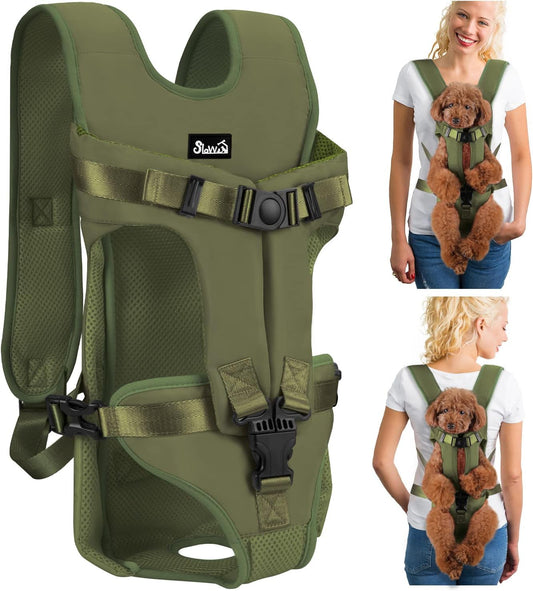 Dog Backpack Carrier, Legs Out Easy-Fit Dog Front Carrier for Small Medium Dogs, Adjustable Hands Free Dog Chest Carrier for Hiking Cycling (Green,X-Large)
